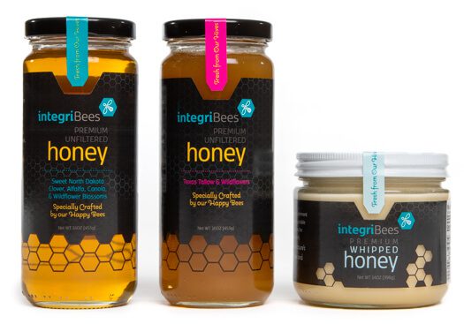 integriBees honey jars with custom labels